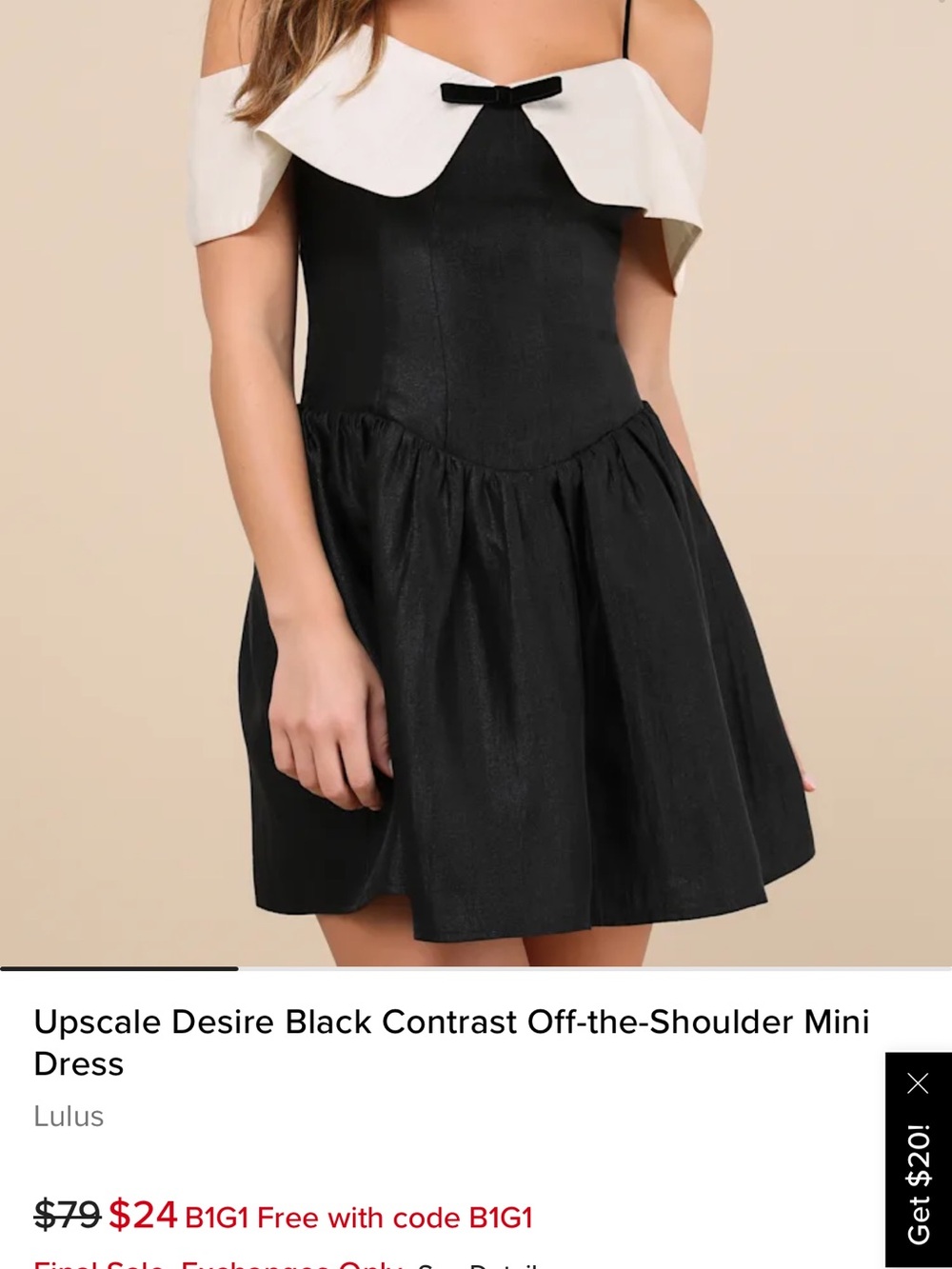 Lulu's Black and White Contrast Off-the-Shoulder Mini Dress